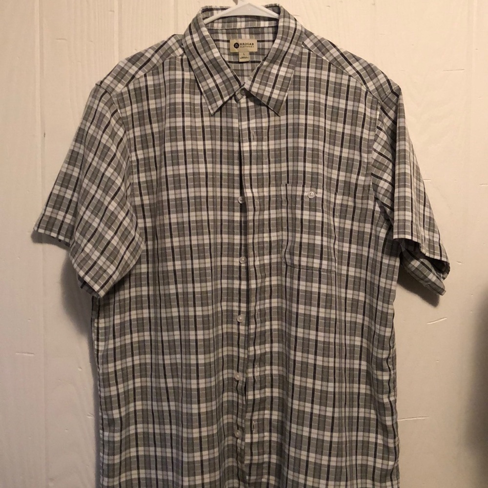 Haggar Clothing Gray Button Down Short-Sleeve